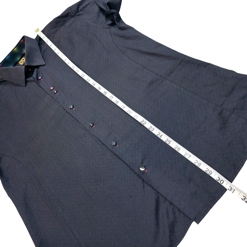 A21 Mens XL Black Textured Stripe‎ Button Down Shirt Rainbow Polka Dot Flip Cuff - Picture 5 of 8